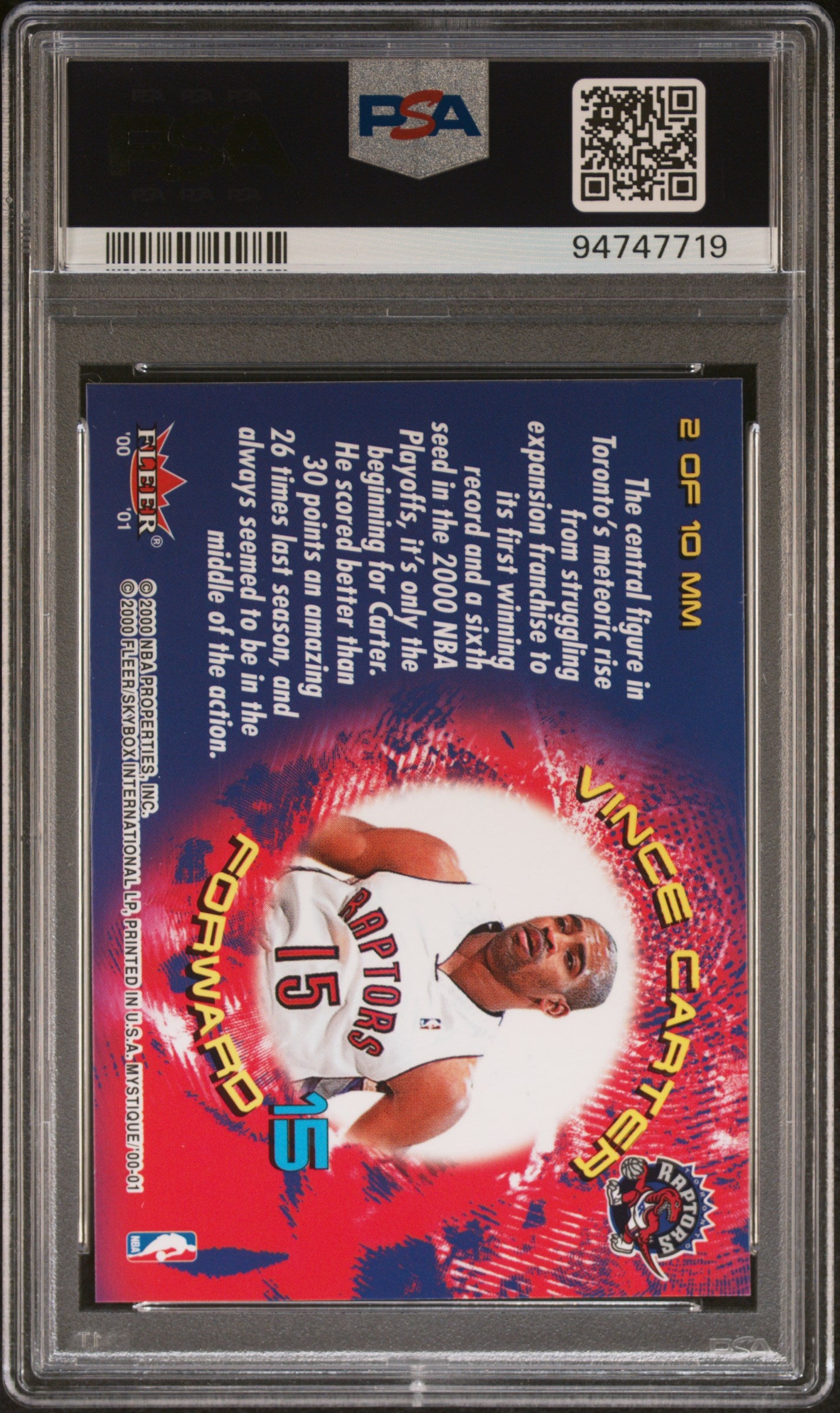 2000 Fleer Mystique Middlemen Vince Carter #2 PSA 8