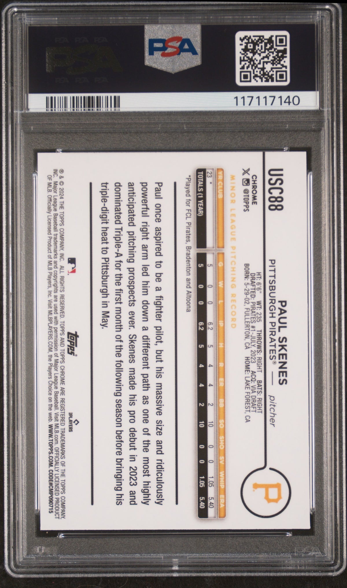 2024 Topps Chrome Update Paul Skenes #USC88 PSA 10