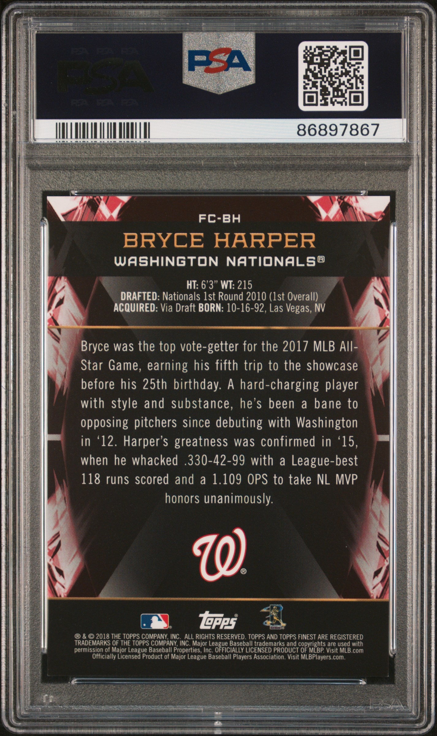 2018 Finest Finest Cornerstones Bryce Harper #FC-BH 3/50 PSA 9