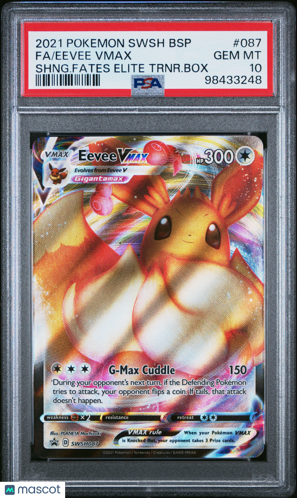 2021 Pokemon Swsh Black Star Promo Eevee VMAX #087 Fa Shng.Fates Elite Trnr.Box PSA 10