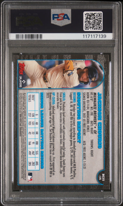 2024 Bowman Chrome 1999 Bowman Chrome 25th Anniversary Jackson Chourio PSA 10