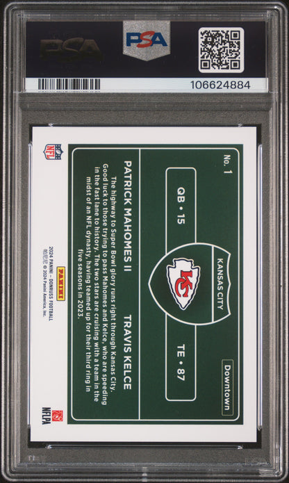 2024 Panini Donruss Downtown! Horizontal Kelce Mahomes II #1 PSA 9
