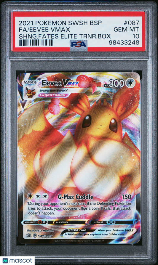2021 Pokemon Swsh Black Star Promo Eevee VMAX #087 Fa Shng.Fates Elite Trnr.Box PSA 10