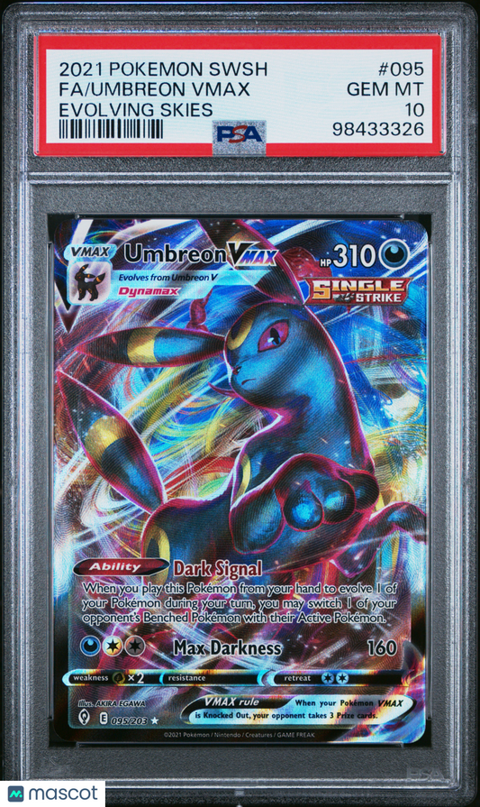 2021 Pokemon Sword & Shield Evolving Skies Umbreon VMAX #095 Fa Evolving Skies PSA 10