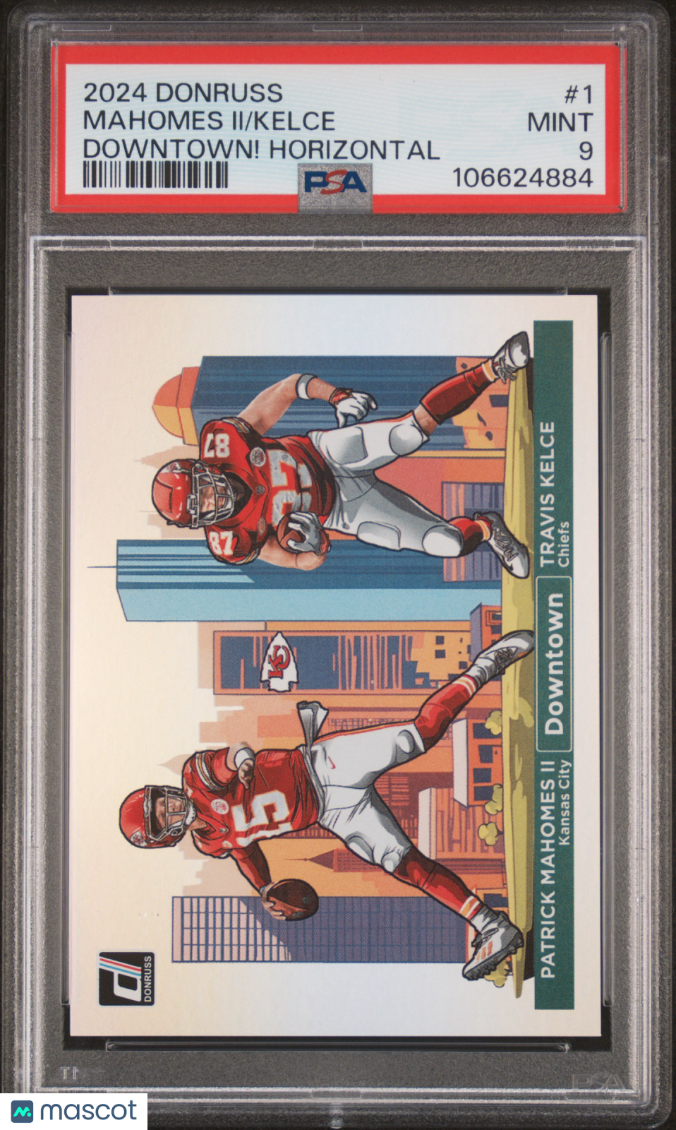 2024 Panini Donruss Downtown! Horizontal Kelce Mahomes II #1 PSA 9